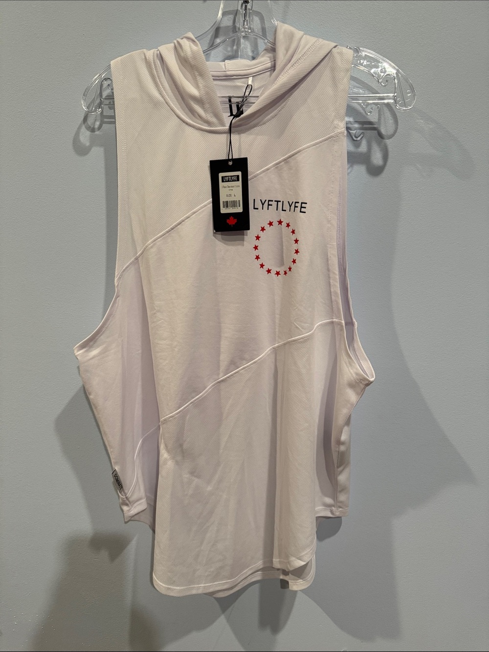 LYFTLYFE Apparel 3-panel sleeveless hoodie with a circular red star logo NWT